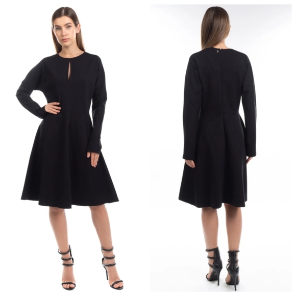 Dondup black jersey long-sleeve A-line midi dress keyhole crewneck, EUXL, NWT - Picture 11 of 11